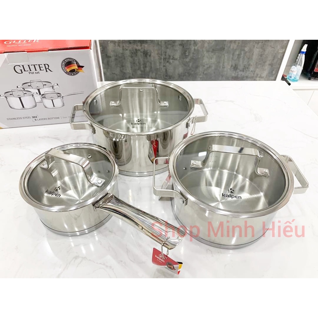 Bộ nồi inox 5 đáy kalpen 3568 size 16 20 24cm freship toàn quốc