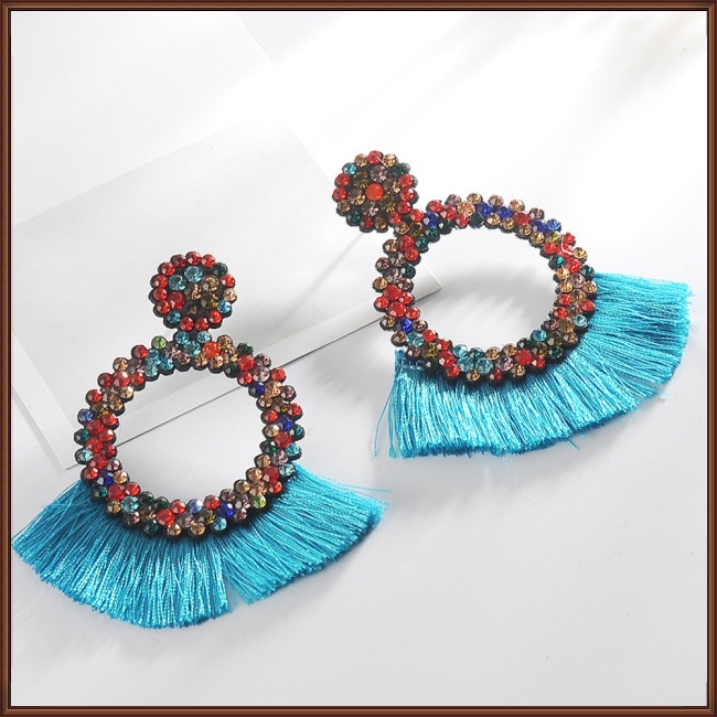 Đôi Khuyên Tai Tua Rua Đính Đá Nhiều Màu Sắc Phong Cách Boho Sang Trọng Dành Cho Nữ