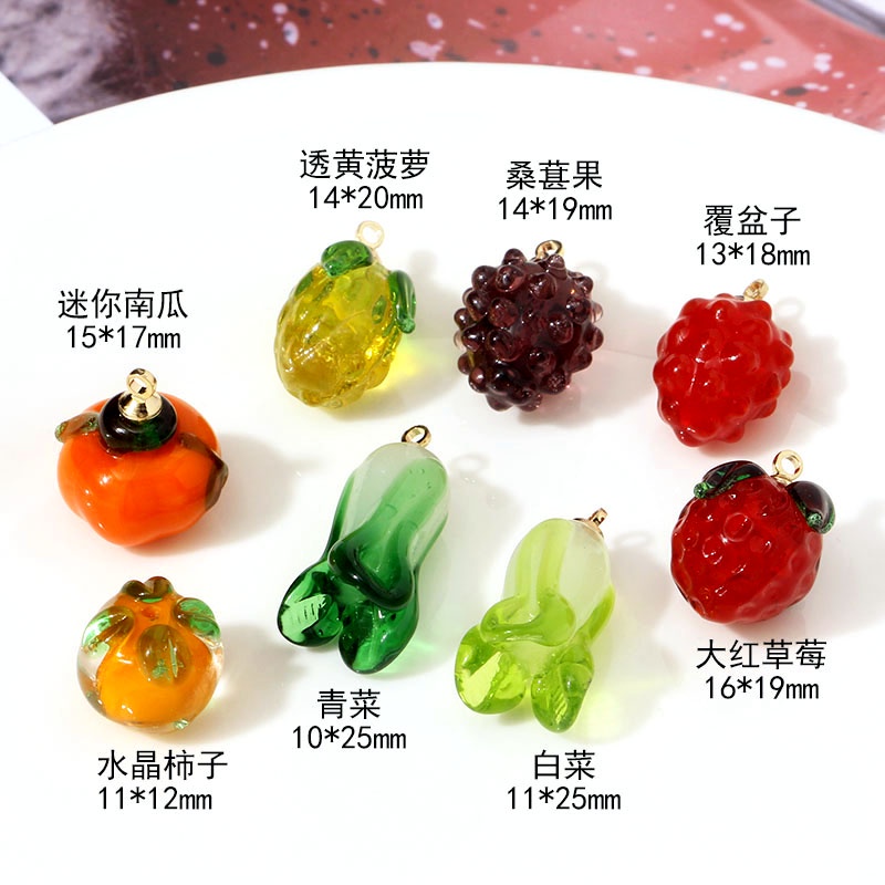 Bông Tai Xỏ Hạt Thủy Tinh Trái Cây / Quả Dứa Persimmon DIY Chính Hãng ins