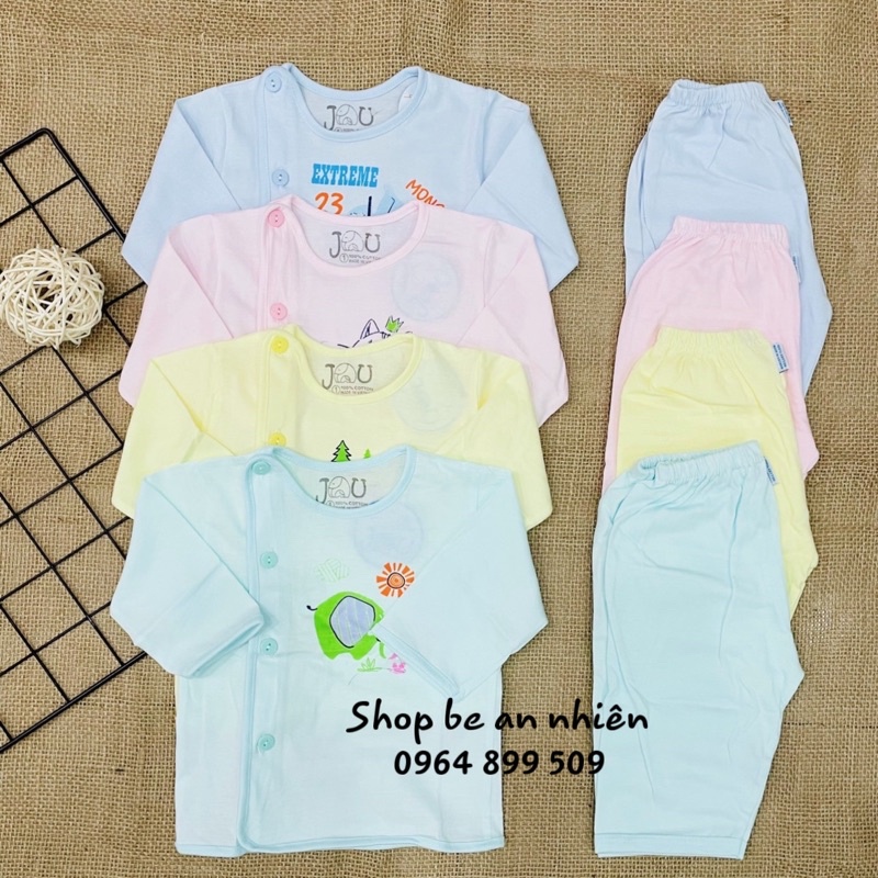 Bộ tay dài jou màu cho bé 3-9kg-Vải cotton 100%