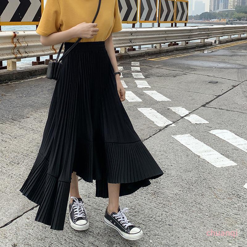 Chân Váy Chữ A Dáng Dài Xếp Ly Lệch Tà Chất Liệu Chiffon Thời Trang Xuân Thu Mới Cho Nữ