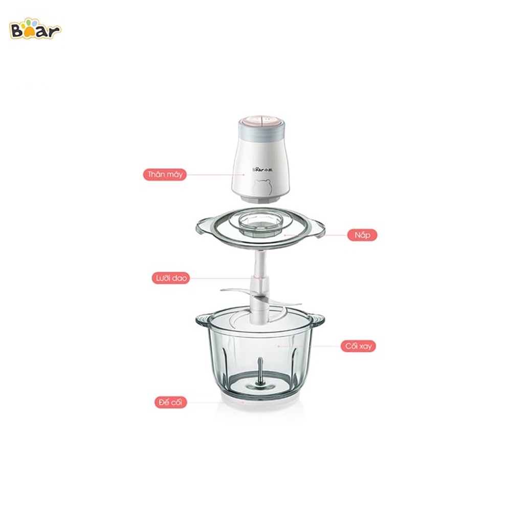 Máy xay thịt đa năng Bear QSJ-B02Q1 , máy xay thịt cá cối thủy tinh CAO CẤP 2L 300W, 4 lưỡi dao thép không gỉ