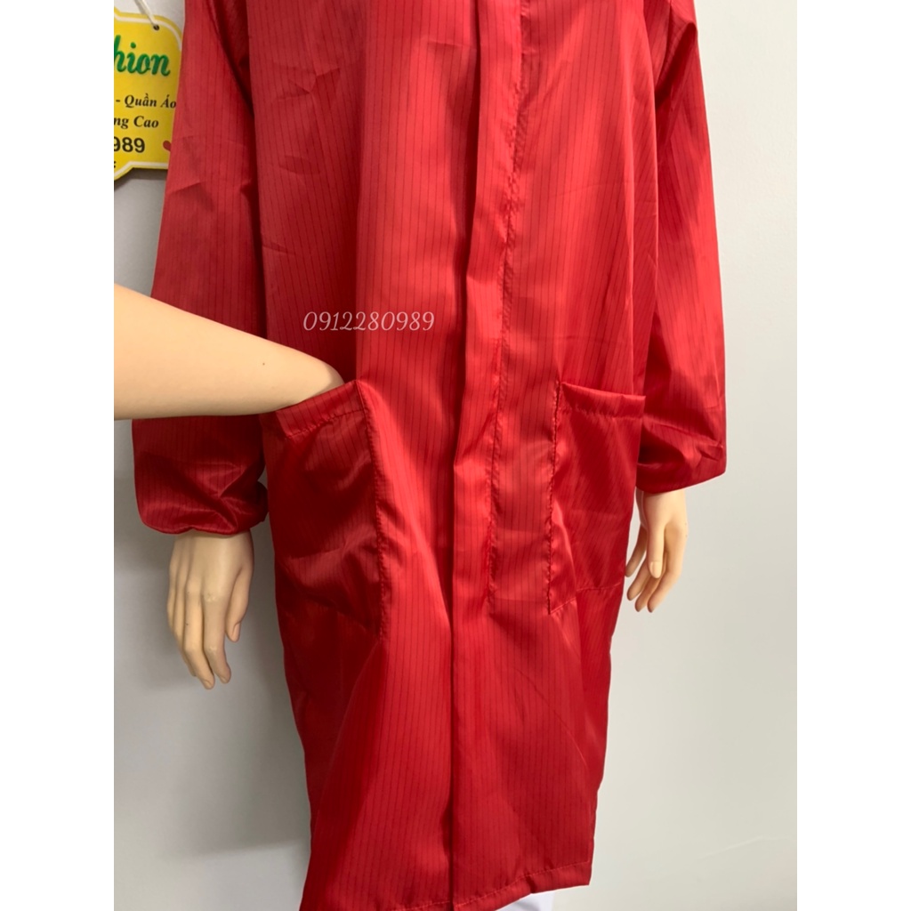 Áo phòng sạch dáng dài vải chống tĩnh điện màu đỏ - Áo blouse phòng sạch _ Hình chụp thật