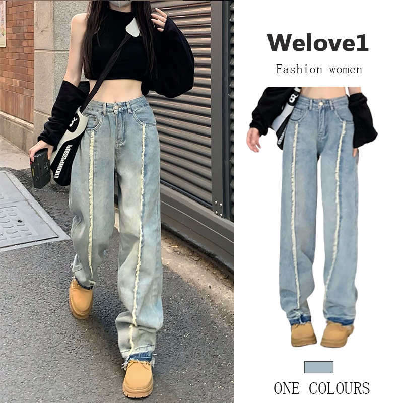 Quần Jean Ống Rộng Lưng Cao Màu Sắc Tươi Sáng Phong Cách retro Mỹ Cho Nữ