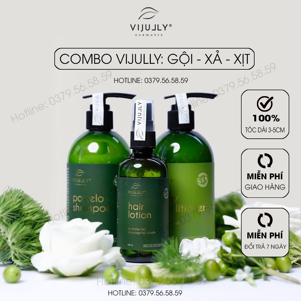 Combo Vijully liệu trình giảm rụng tóc: Dầu gội Pomelo Shampo + Dầu xả Daisy Conditioner + Xịt Dưỡng Tóc Hair Lotion