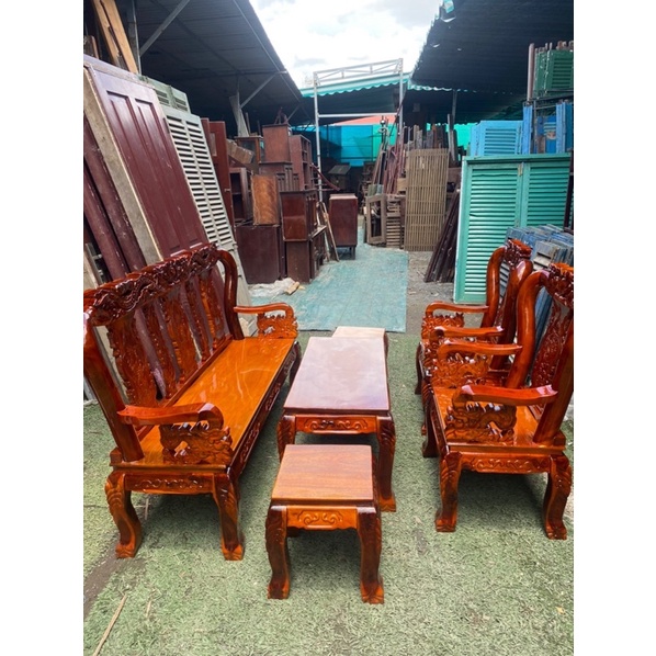 Bộ Salon Gỗ Phòng khách gỗ tự nhiên 6 món tay 8 Chạm Rồng