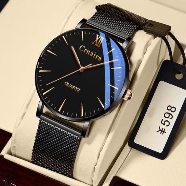 Đồng Hồ Nam Crnaira Japan C3079 Siêu Mỏng Dây Thép Lụa Cao Cấp