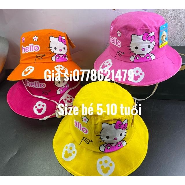 Mũ bé gái 5-10 tuổi - nón vành dành cho trẻ em in hello kity 2 lớp bao đẹp - có dây (Cap-Nón(Most))