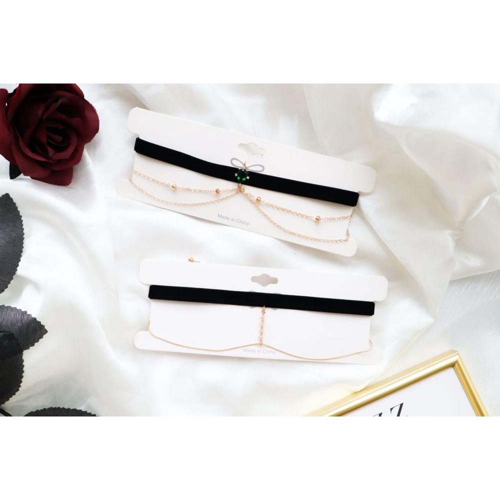 Vòng Cổ Choker Dây Nhung Đen Đính Đá Pha Lê Nhã Nhặn