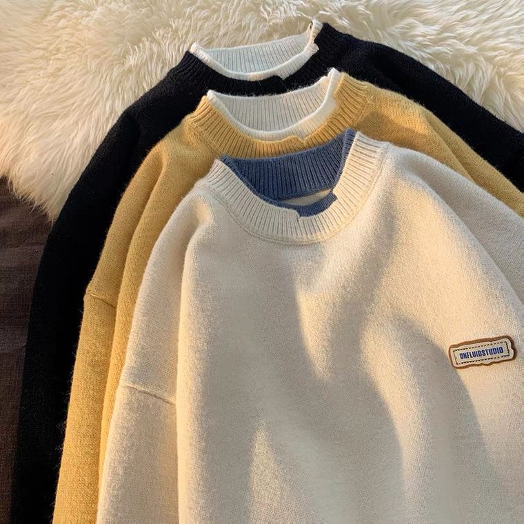 Áo Sweater Cổ Tròn Dáng Rộng Màu Sắc Đơn Giản Cho Nam