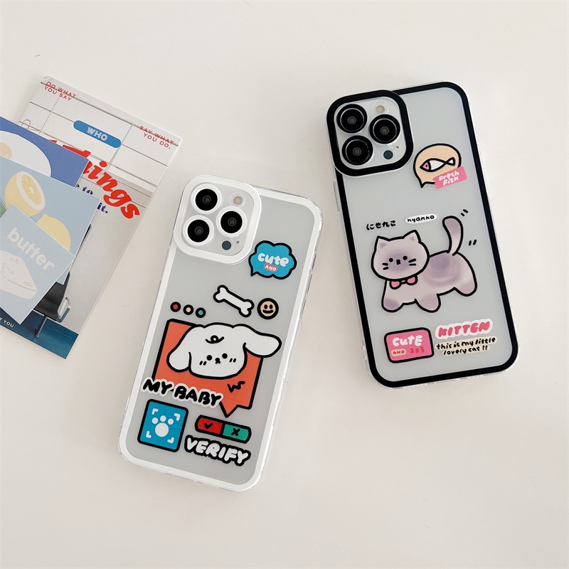 Ốp Điện Thoại TPU Mềm Hình Chó Mèo Hoạt Hình Cho iPhone 14 13 12 11 pro max X XS XR 7 / 8 Plus