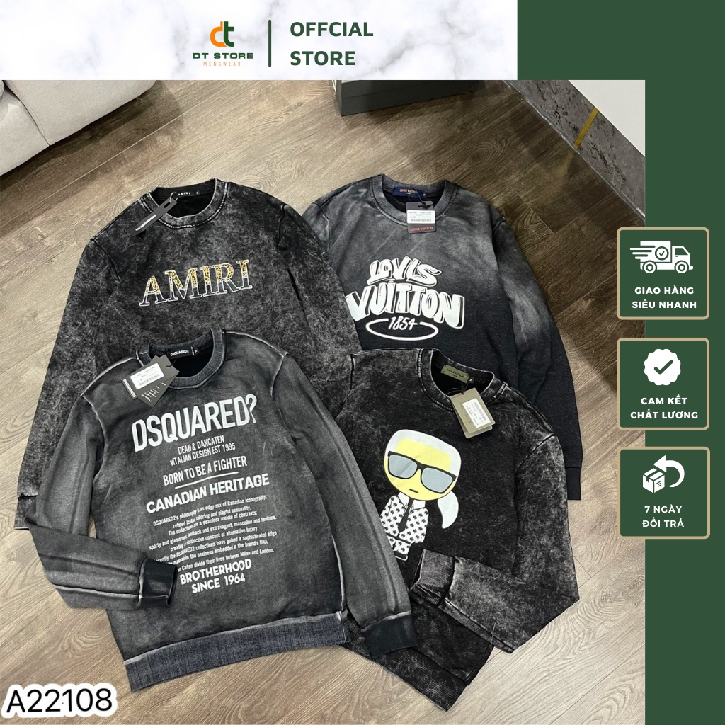 Áo Sweater Nam Màu Loang Bạc Phối Họa Tiết In Ngực Cực Chất - Áo Nỉ Nam Nữ Cap cấp DT STORE MENWEAR