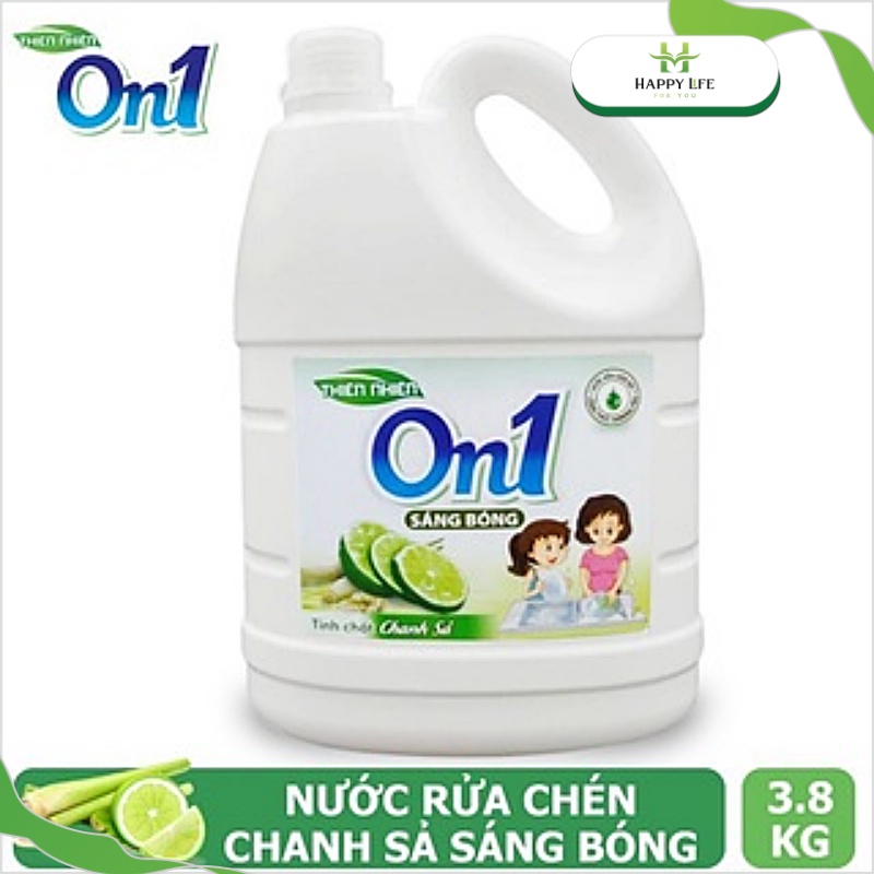 Nước rửa chén Lix, nước rửa chén On1 3.8kg hương Kiwi & Aloe Vera,siêu sạch tốt cho da tay - Happy Life 4U