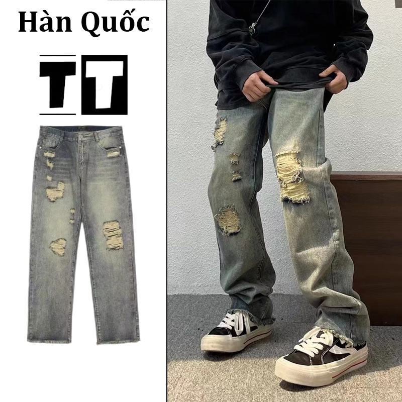 Mua Quần jean nam rách 2022 phong Cách Hàn quốc chất lượng cao quần ống ...
