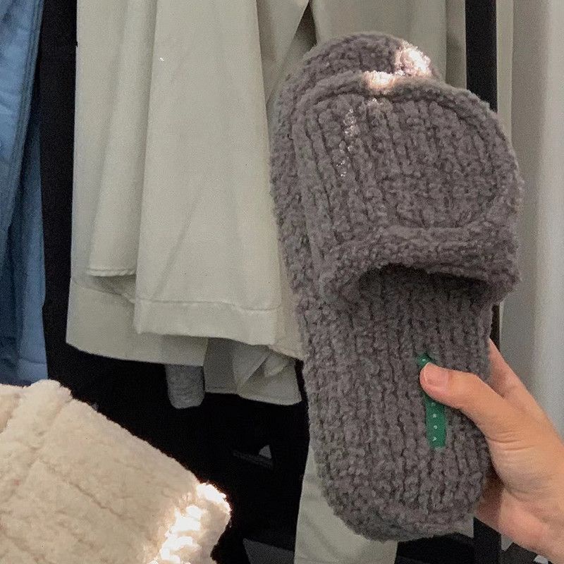 Dép Quai Ngang Đế Xuồng Quai Dán Lông Xù Thời Trang Dành Cho Nữ