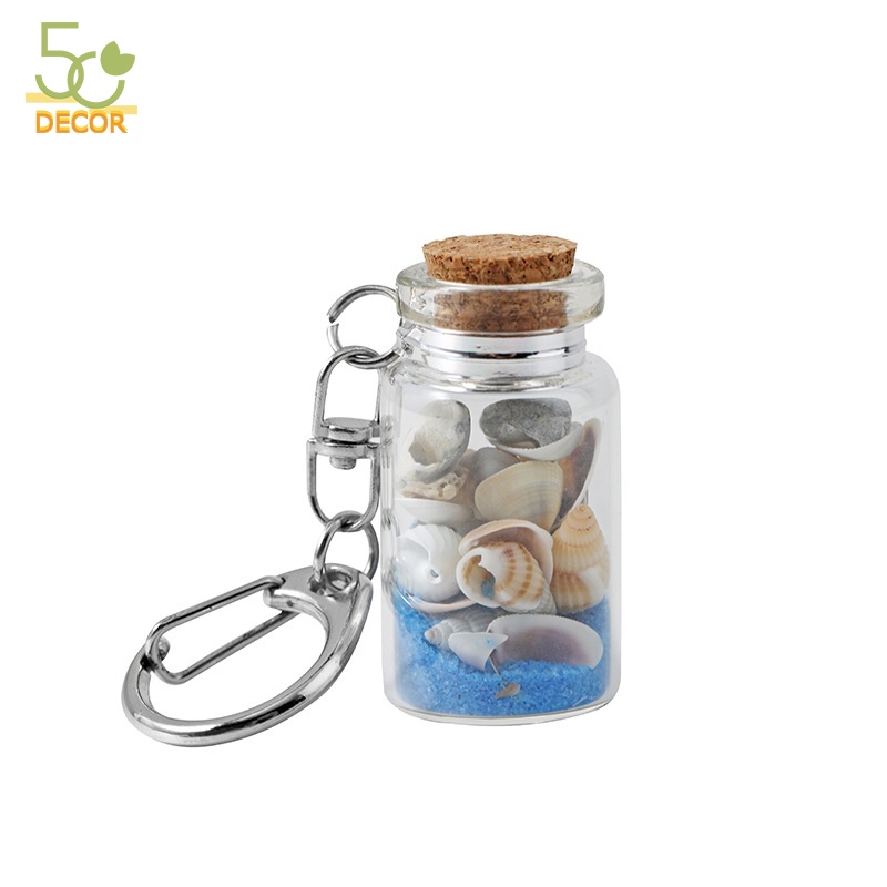 Móc chìa khóa chai thủy tinh ốc biển, móc chìa khóa dễ thương trang trí, treo cặp sách, quà tặng, quà lưu niệm