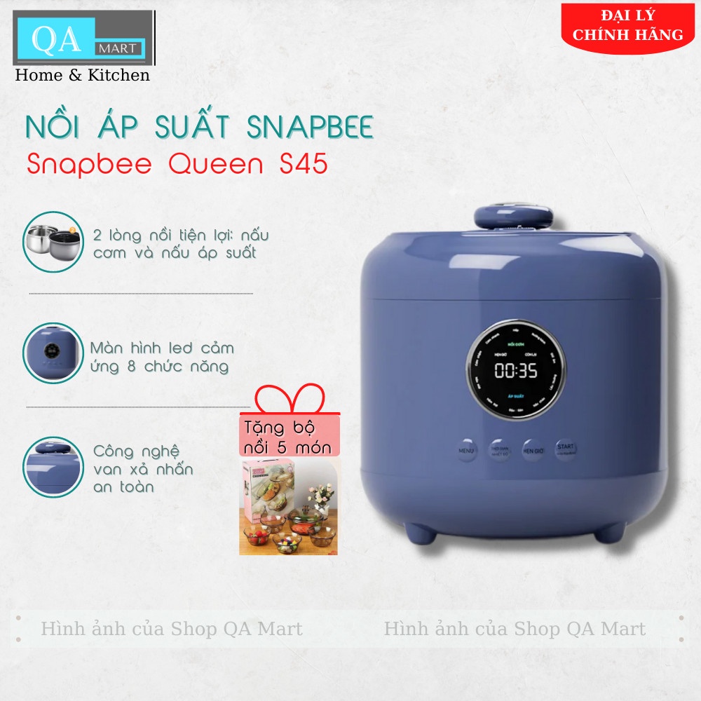 Nồi áp suất Snapbee Queen S45 dung tích 4,5 lít lòng nồi 2 lớp với công nghệ nấu chậm cao tầng tiên tiến