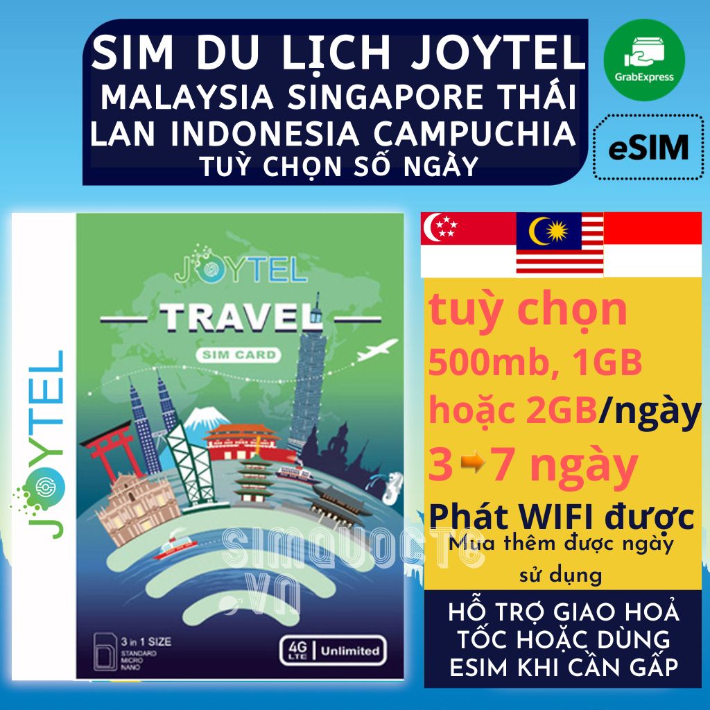 Sim Du Lịch 4G 5G Malaysia Singapore Indonesia JOYTEL Tốc Độ Cao Hỗ trợ Giao Nhanh và Esim
