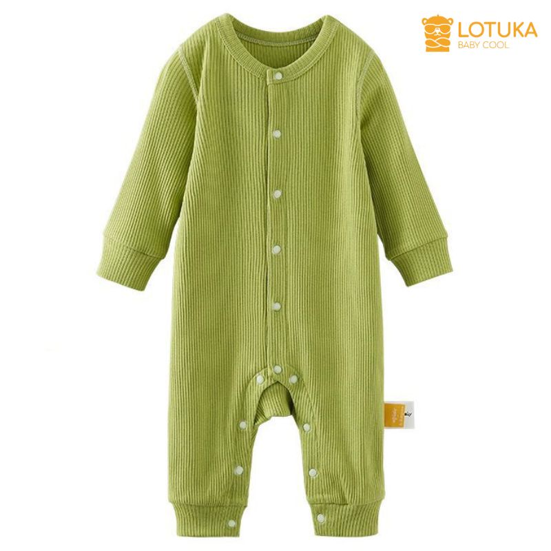 Áo Liền Quần Bé Gái, Bé Trai Sơ Sinh LOTUKA Chất Len Tăm, Bodysuit Có Mũ Cho Bé 3-12kg