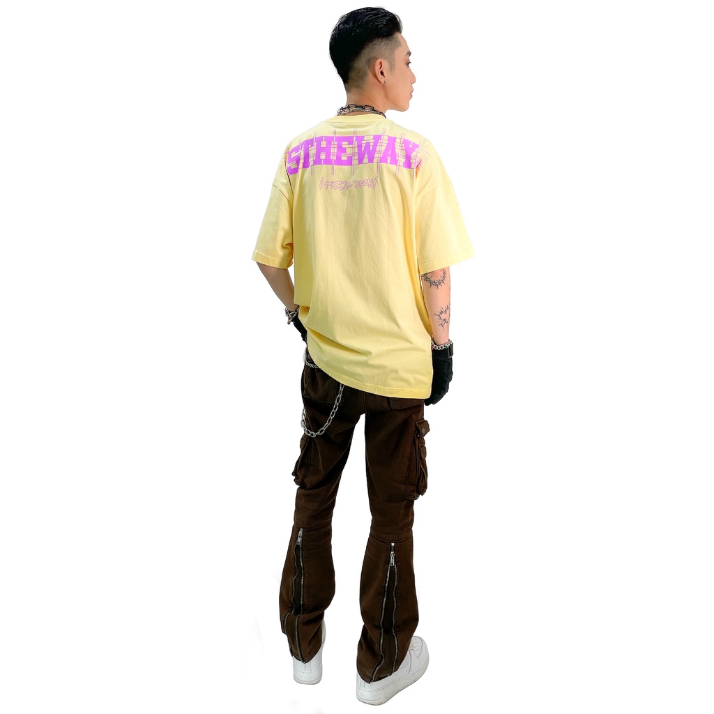 5THEWAY /public icon/ Letter Drop Shoulder Tee in CREAM aka Áo Thun Vàng Tay Ngắn