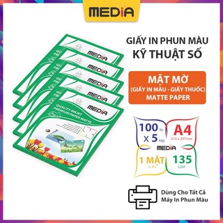 Bộ 5 Xấp Giấy In Màu Media 1 Mặt Mờ (Matte) A4 (21 x 29.7cm) 130gsm 100 Tờ x 5