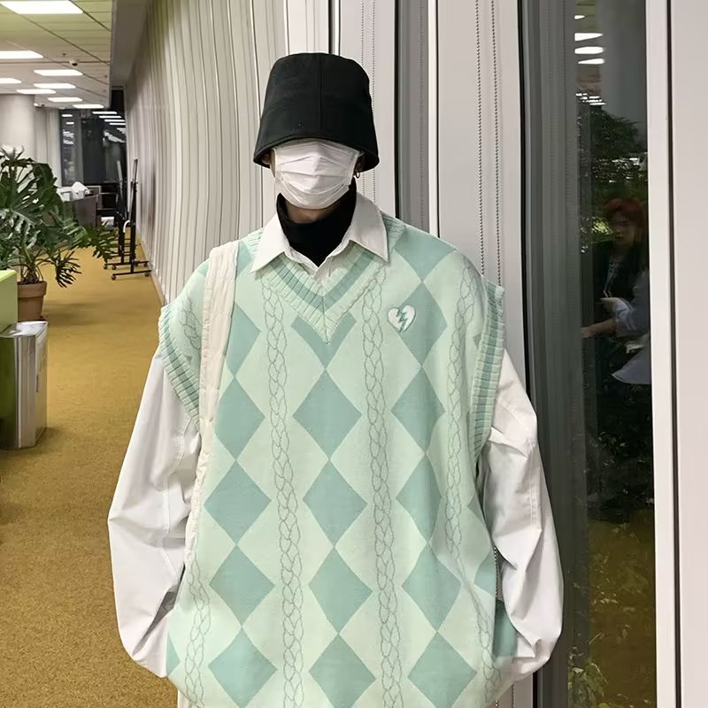 Áo Sweater Không Tay Họa Tiết Kim Cương Phong Cách Đường Phố Mùa Thu 2022 Mới Cho Nam