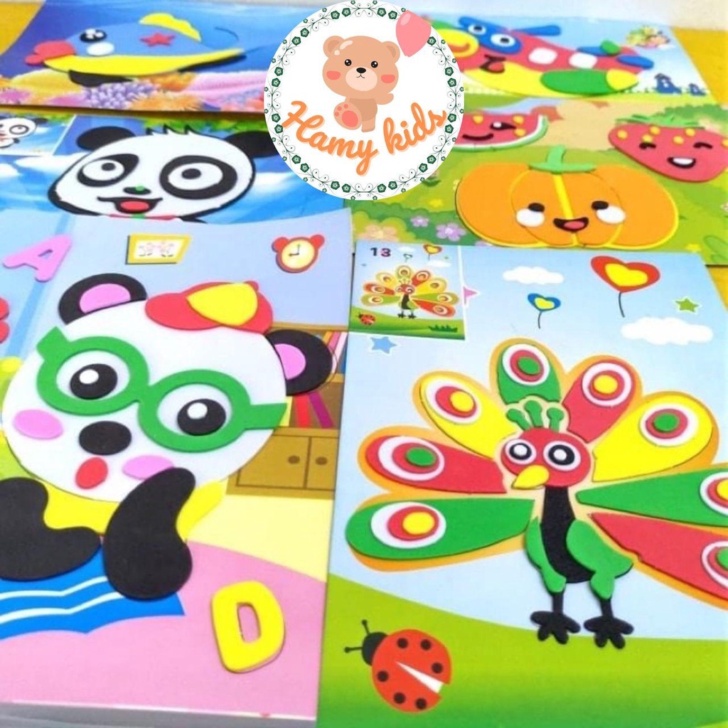 Sticker Dán 3D Tranh Xốp Giấy 3D Chủ Đề Bé Trai Bé Gái Đông Vật Thiên Nhiên Phương Tiện Bé Vui Chơi Sáng Tạo - Hamykids