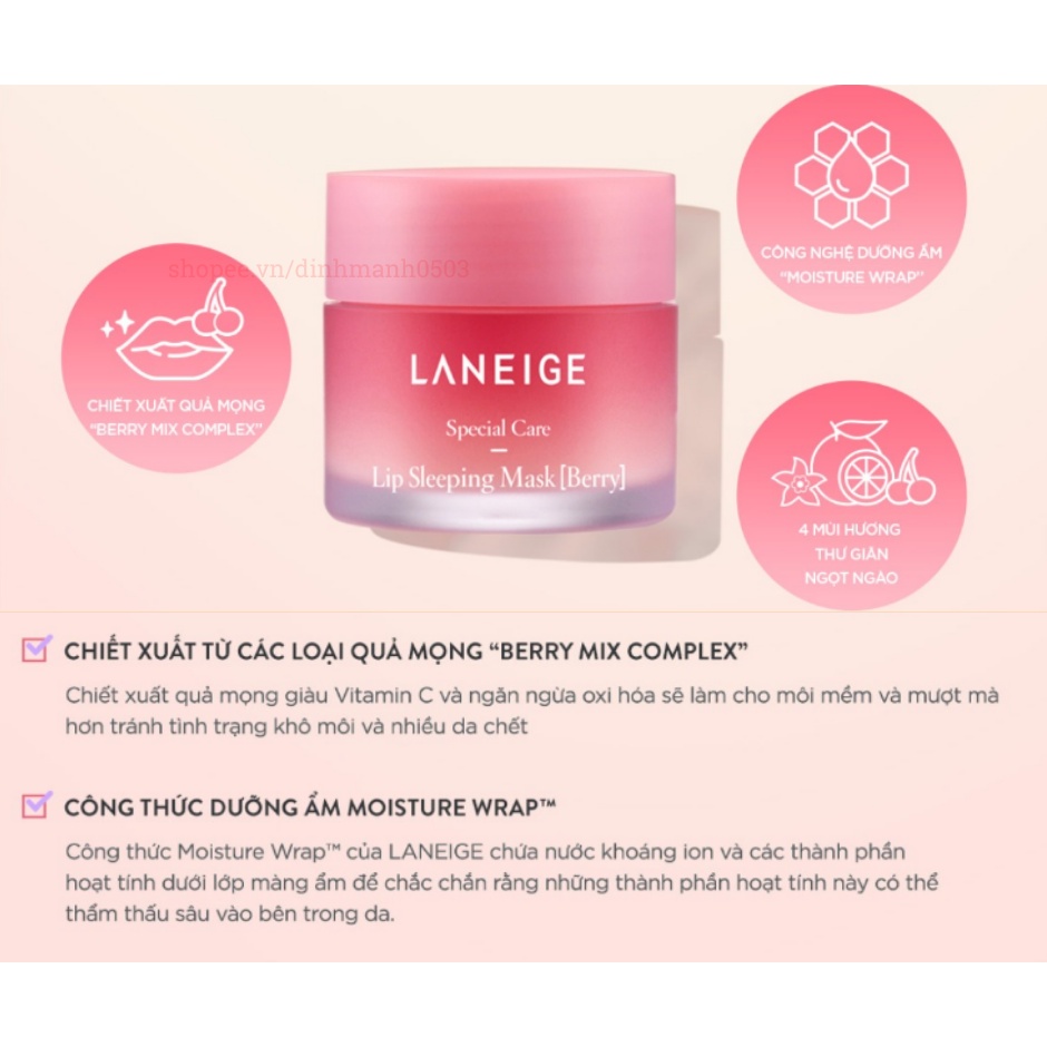 Mặt Nạ Ngủ Môi Laneige Hương Quả Mọng Mini 3g Nhập Khẩu Hàn Quốc – Lọ Dưỡng Môi Laneige Lip Sleeping Mask 3g