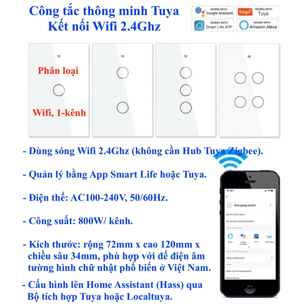 [Hỏa Tốc HN]Công Tắc Thông Minh Wifi Tuya Smartlife 1,2,3,4 Nút Có RF433 Cảm Ứng Điều Khiển Từ Xa Cao Cấp Chữ Nhật