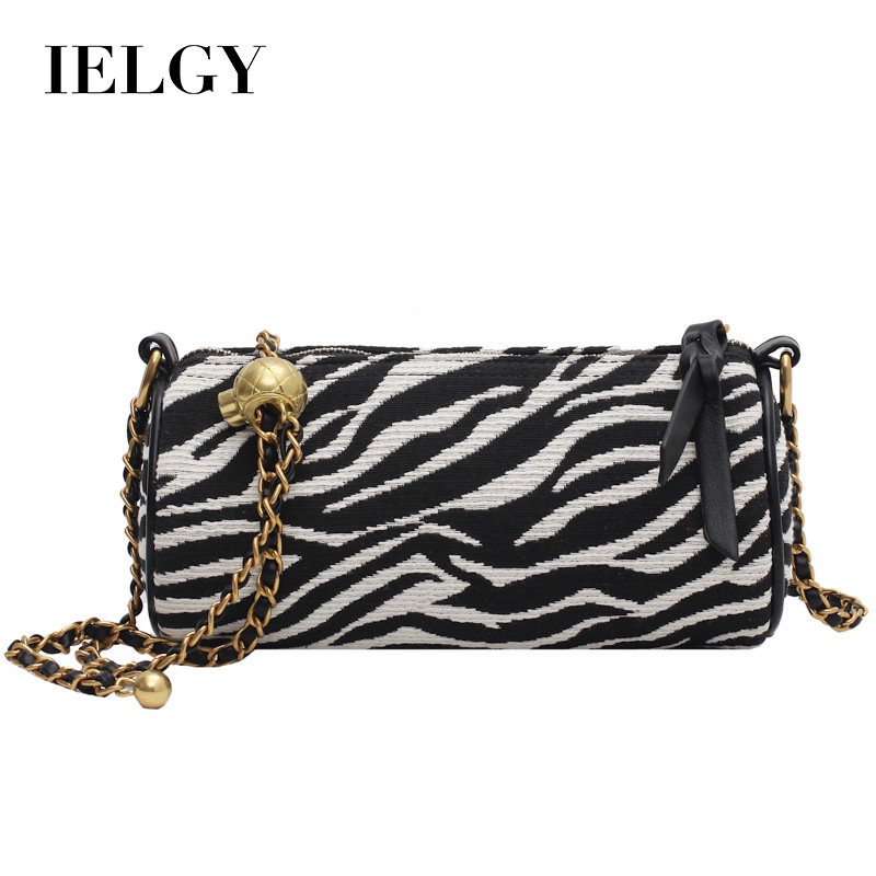 IELGY Túi Đeo Vai Vải canvas In Họa Tiết Ngựa Vằn Phối Dây Xích Thời Trang Cho Nữ