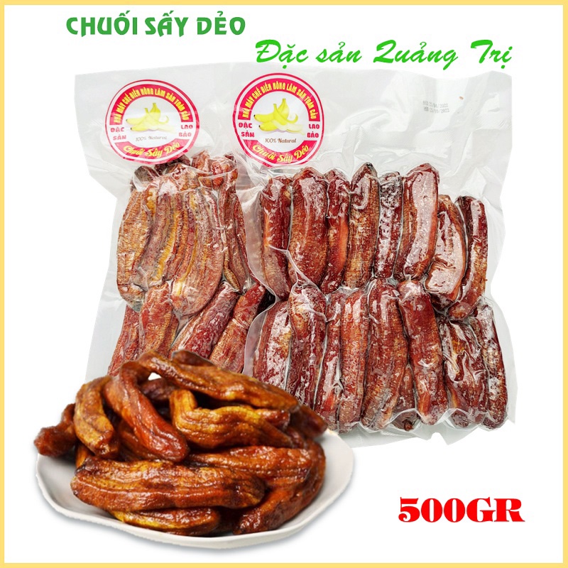 Chuối sấy dẻo Quảng Trị 500g - Chuối sấy dẻo dai tự nhiên, nguyên trái, vị ngọt dịu, thơm, không đường
