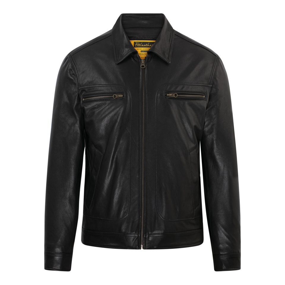 Áo khoác da nam FTT Leather Motor Jacket da dê cổ bẻ hai khóa ngực gân nổi 100% da thật