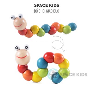 Đồ chơi gỗ con sâu uốn dẻo cho bé luyện tập kỹ năng, đồ chơi giáo dục montessori
