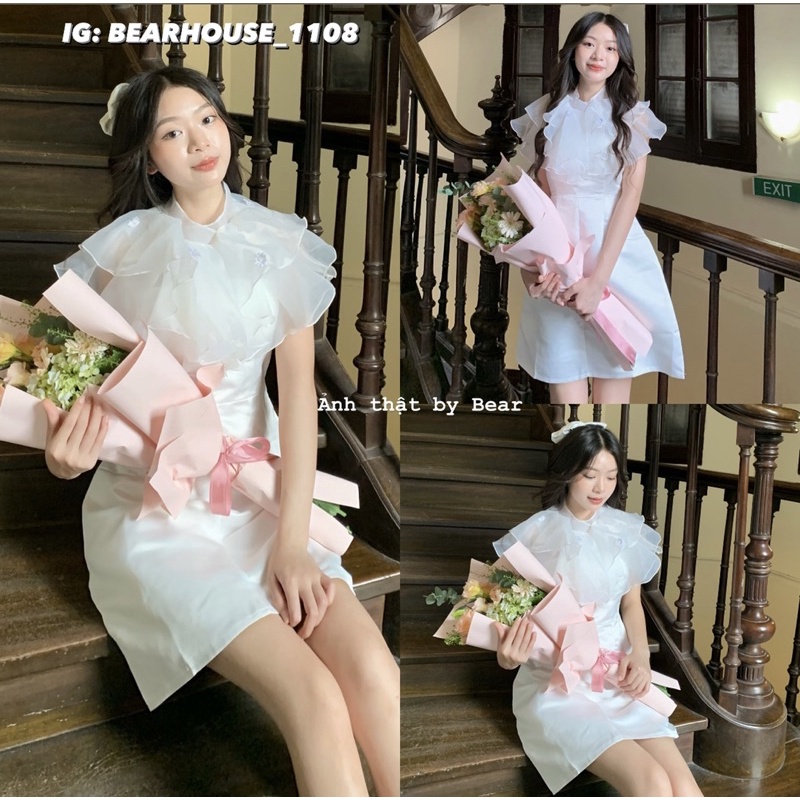 💐 ĐẦM - VÁY TRẮNG PHỐI VOAN ĐÍNH HOA *DILI * mặc đi tiệc, kỷ yếu, sinh nhật