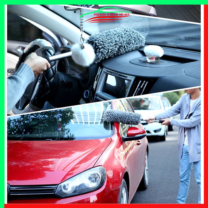 Chổi nano đen lau rửa xe ô tô 360 tròn sợi siêu mịn điều chỉnh điều dài