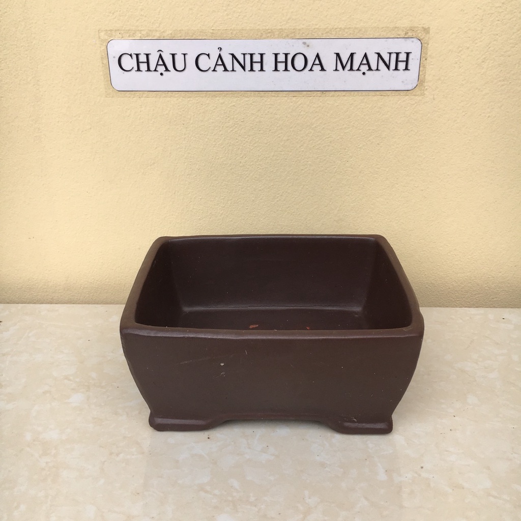 Chậu Chữ nhật bonsai sen đá mini đất nung màu nâu đen gốm Bát tràng 1 size SP441