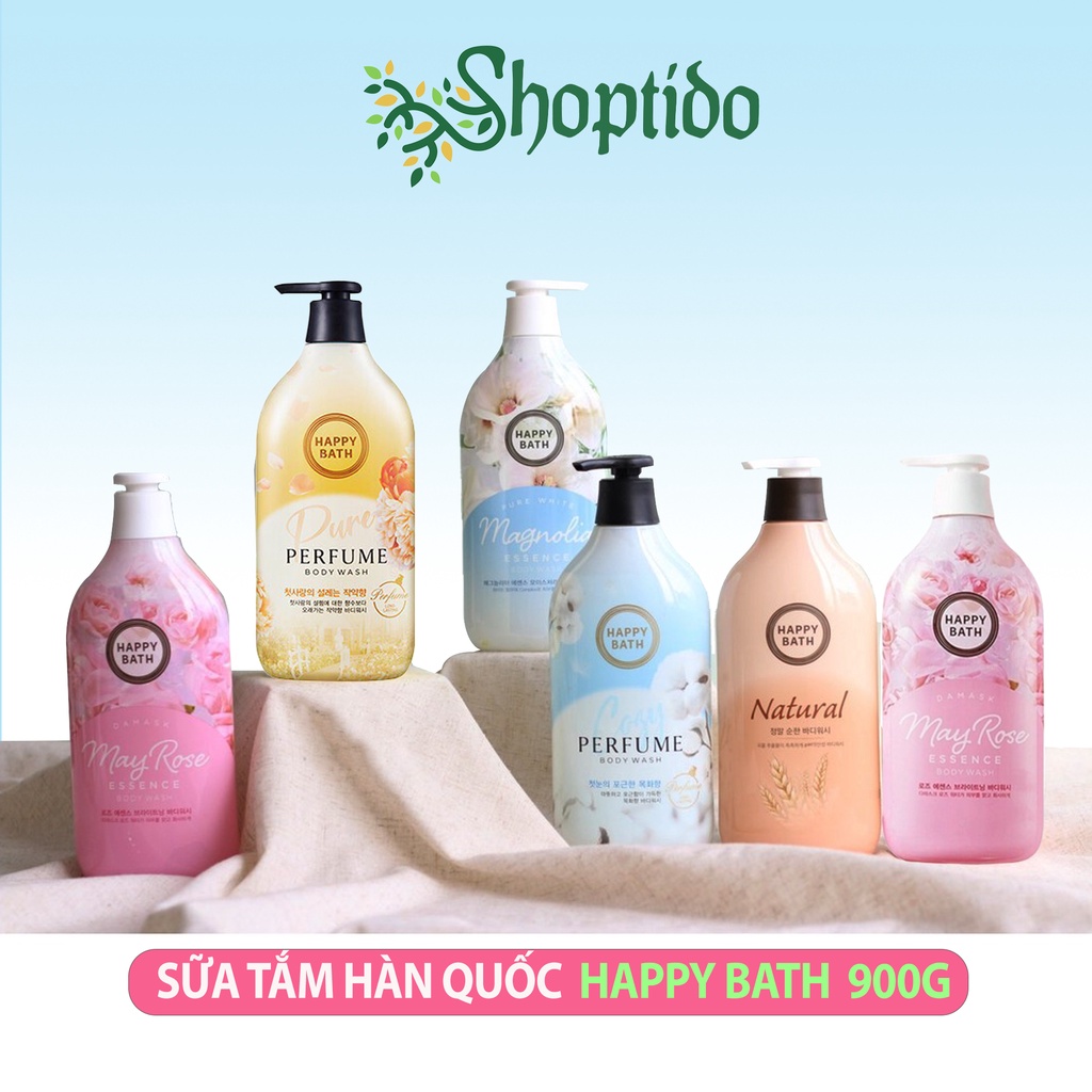 Sữa tắm Happy Bath Hàn Quốc 900g chiết xuất từ thiên nhiên, nhiều hương NPP Shoptido