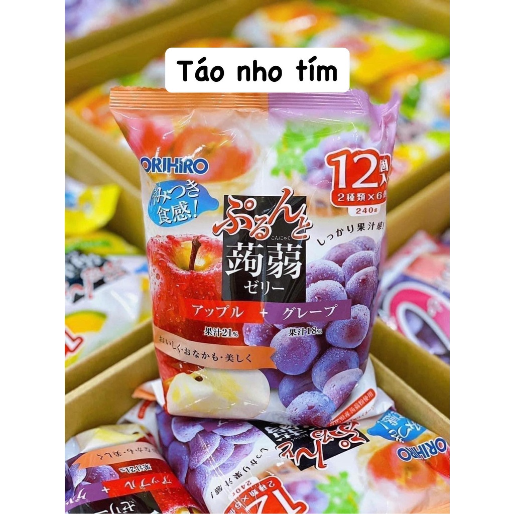 Thạch Trái Cây Orihiro Nhật Bản Vị Nho/Đào/Cam/Chanh/Táo Gói 216G cho bé từ 1 tuổi trở lên