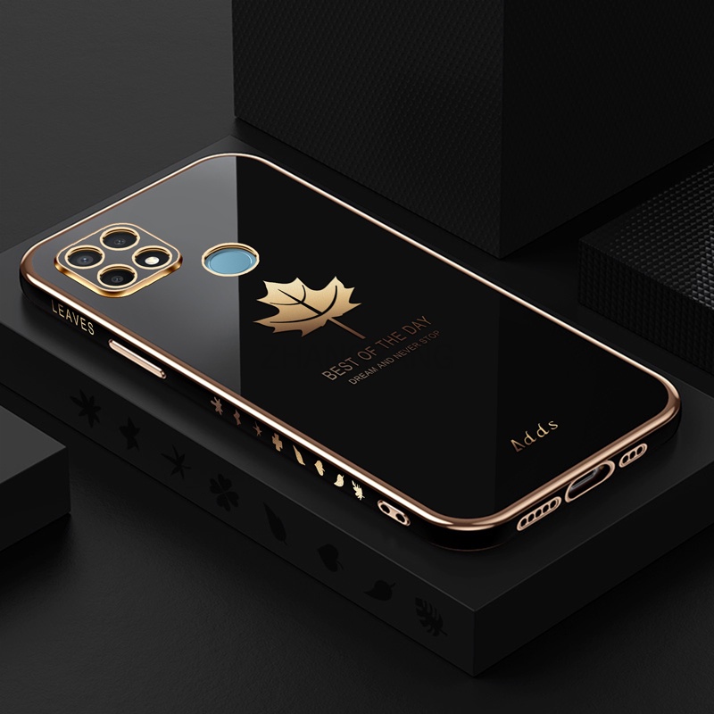 Ốp Điện Thoại Silicon TPU Mạ Điện Họa Tiết Lá Phong Kèm Dây Đeo Cho Realme c25 c25s c12