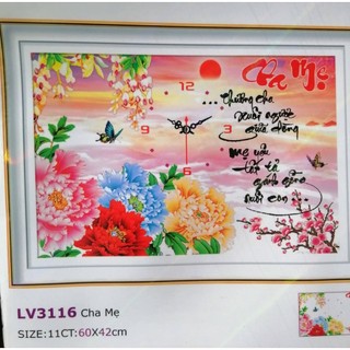 Tranh thêu chữ thập đồng hồ Cha mẹ LV3116