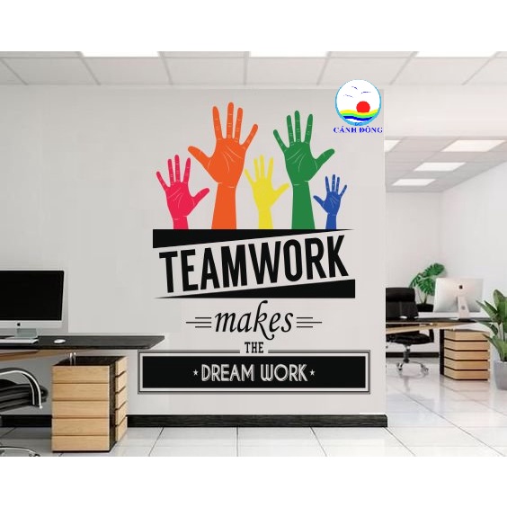 Decal dán tường teamwork sắc màu lớn ý nghĩa trang trí văn phòng sang trọng in size theo yêu cầu trên nhiều chất liệu