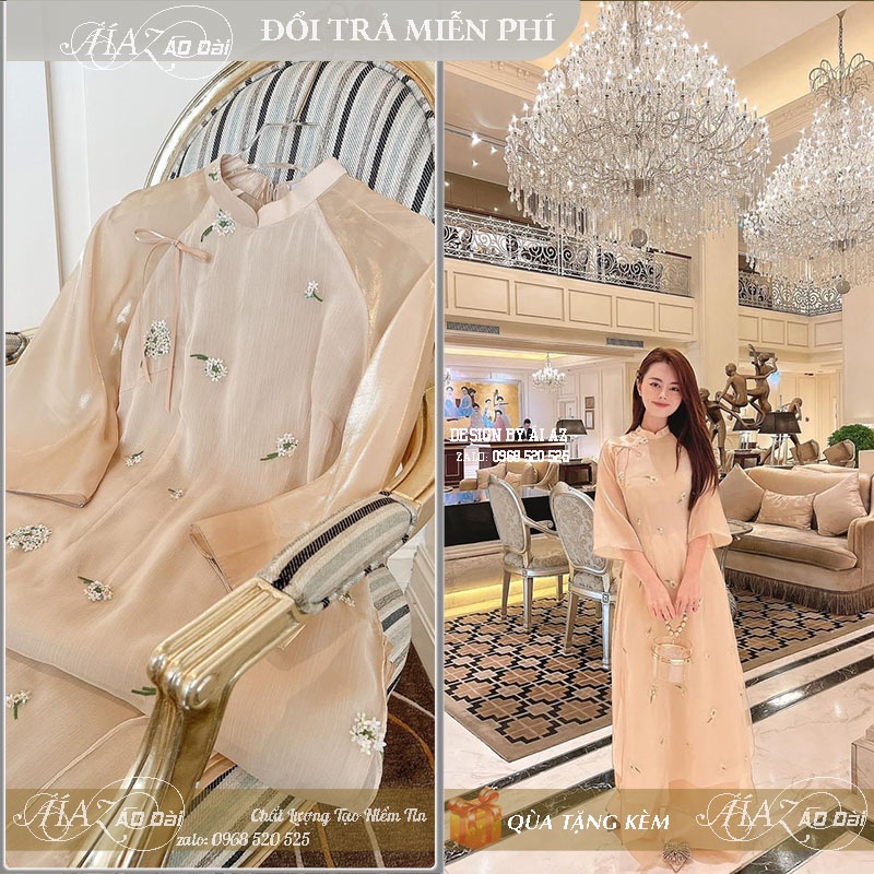 BigSize Áo Dài Cách Tân Nữ Thêu Hoa Thủ Công Tay Lỡ Dáng Suông LD30