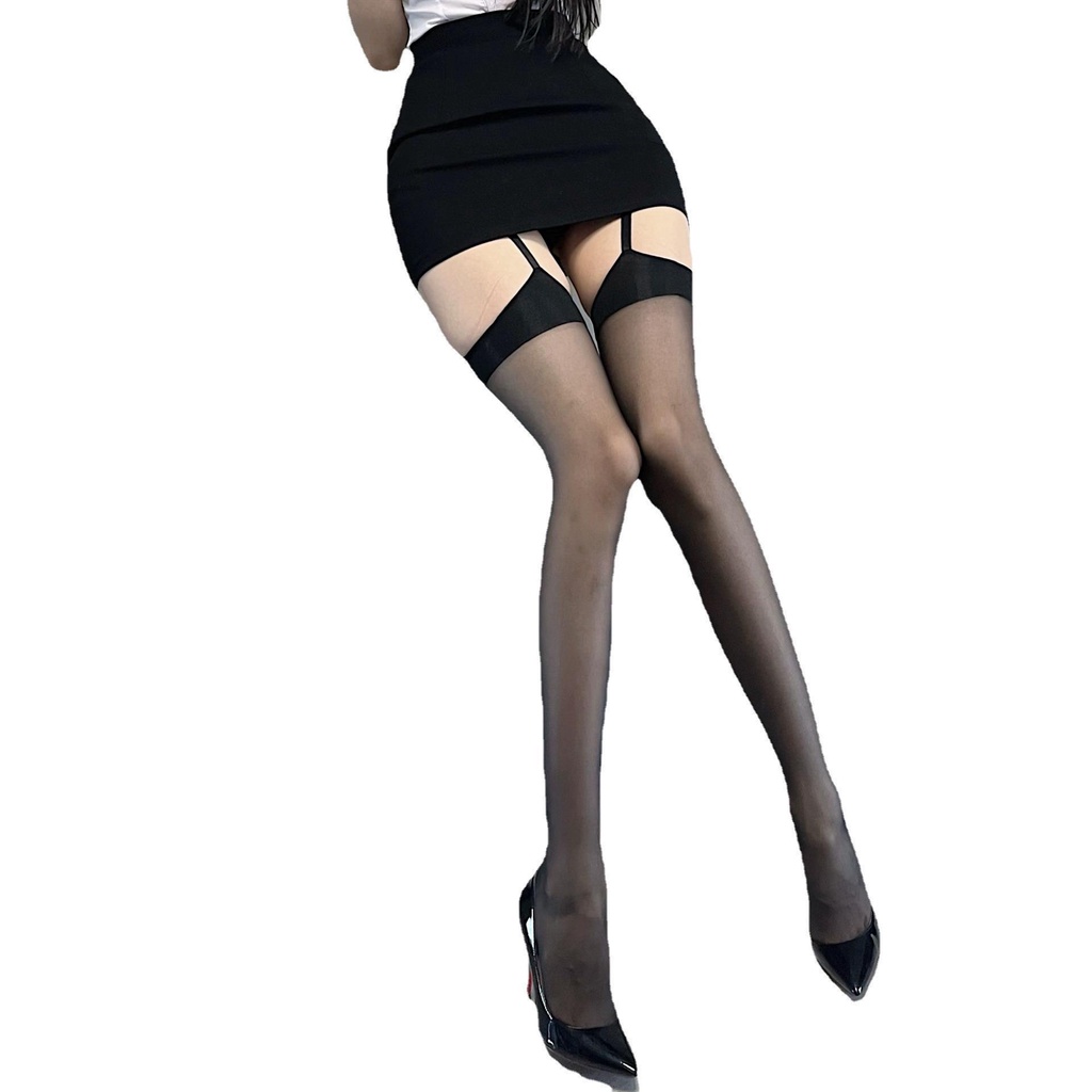 Women Sexy Sheer Body Stocking Lace Soft Top Thigh High Stockings with Suspender Garter Belt Over Knee Pantyhose Floral