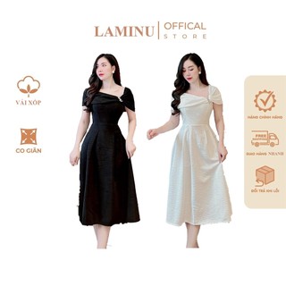 Đầm váy xòe xốp nhăn dáng dài LAMINU thiết kế 4 màu, đi chơi, dự tiệc, công sở cực xinh