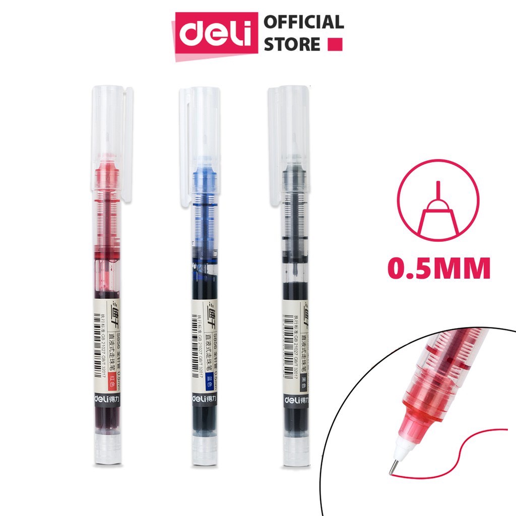 Bút bi nước mực gel nhanh khô ngòi 0.5mm Deli viết thư pháp cho học sinh văn phòng ống mực liền S856