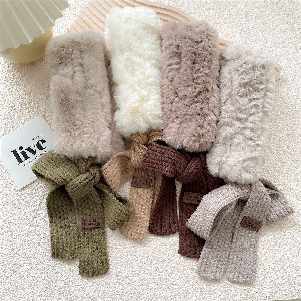 Khăn Choàng Cổ Dệt Kim Phối Lông Thỏ Nhân Tạo Thời Trang Mùa Thu Cho Nữ