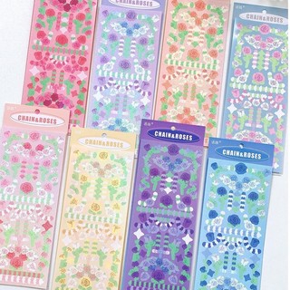 Zanmo tờ nhãn dán sticker chuỗi hoa hồng kim tuyến decor toploader
