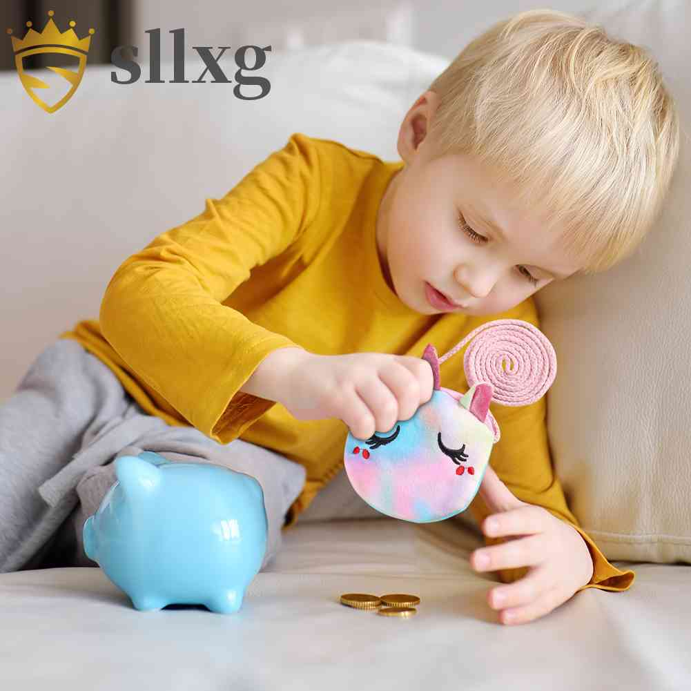 Túi Đeo Chéo Hình Tròn Mini Kiểu Hoạt Hình Bằng Vải Lông Có Khóa Kéo Cho Bé Gái