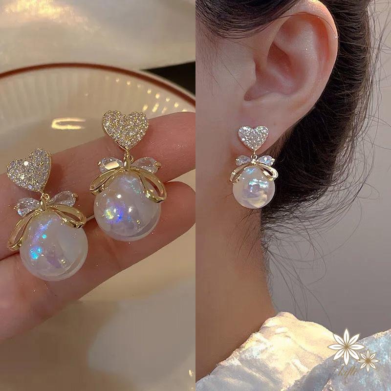 Bông Tai Hình Trái Tim Đính Đá Zircon Và Ngọc Trai Sang Trọng