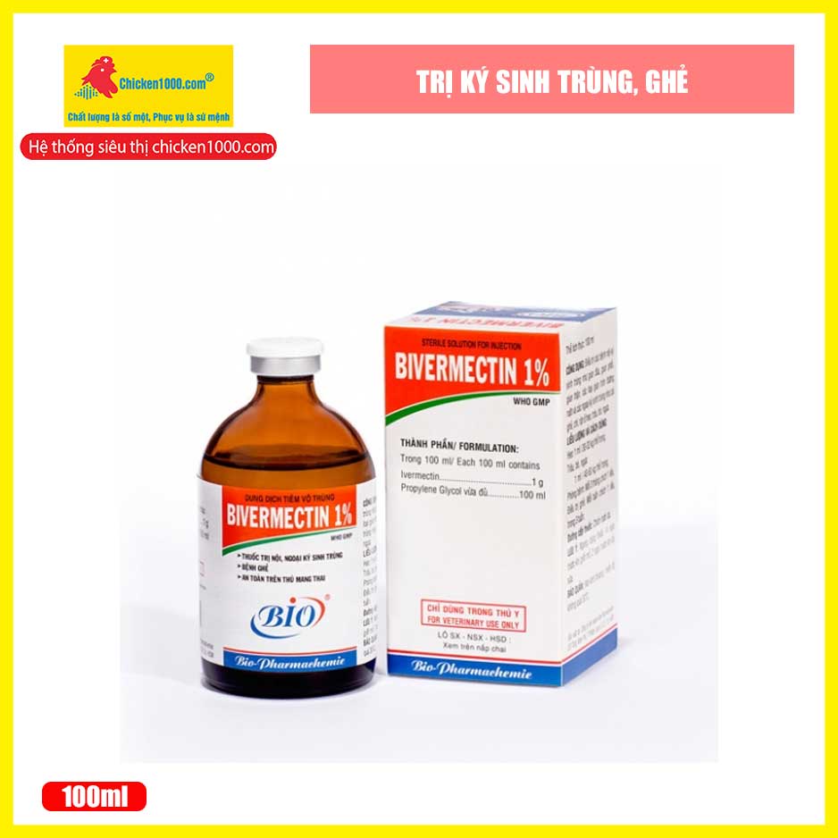 Thú Y Bivermectin 1% Bio Giun Đũa, Giun Phổi Cho Heo, Dê, Chó, Mèo, Bò